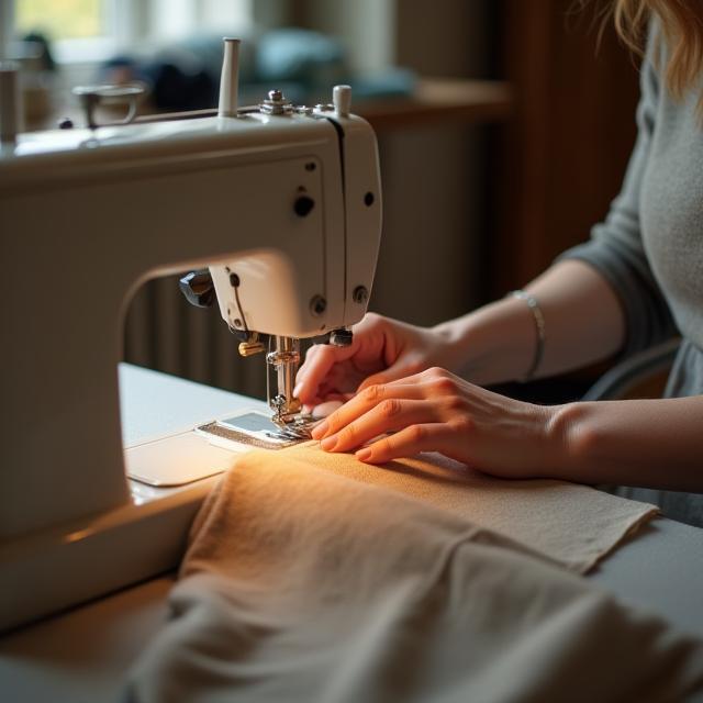 Artisan sewing a garment in the studio
